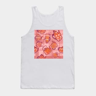 Pink Plaid Tea Lover Teapots Pattern Tank Top